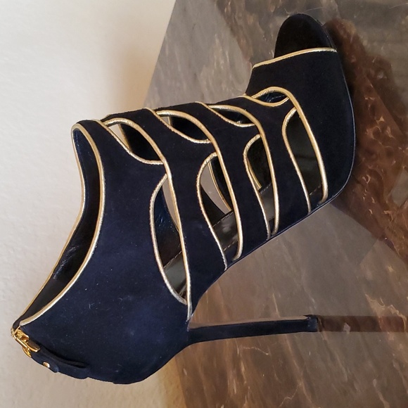 *SALE* Sergio Rossi black and gold caged bootie heels - Picture 1 of 11